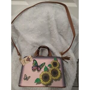 Artesanal Hand Painted Butterflies Sunflowers Satchel‎ Crossbody Bag
